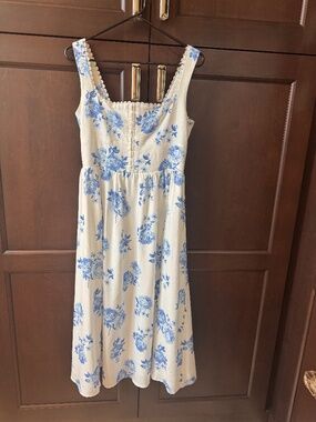 Blue & White, Long, Floral Dress